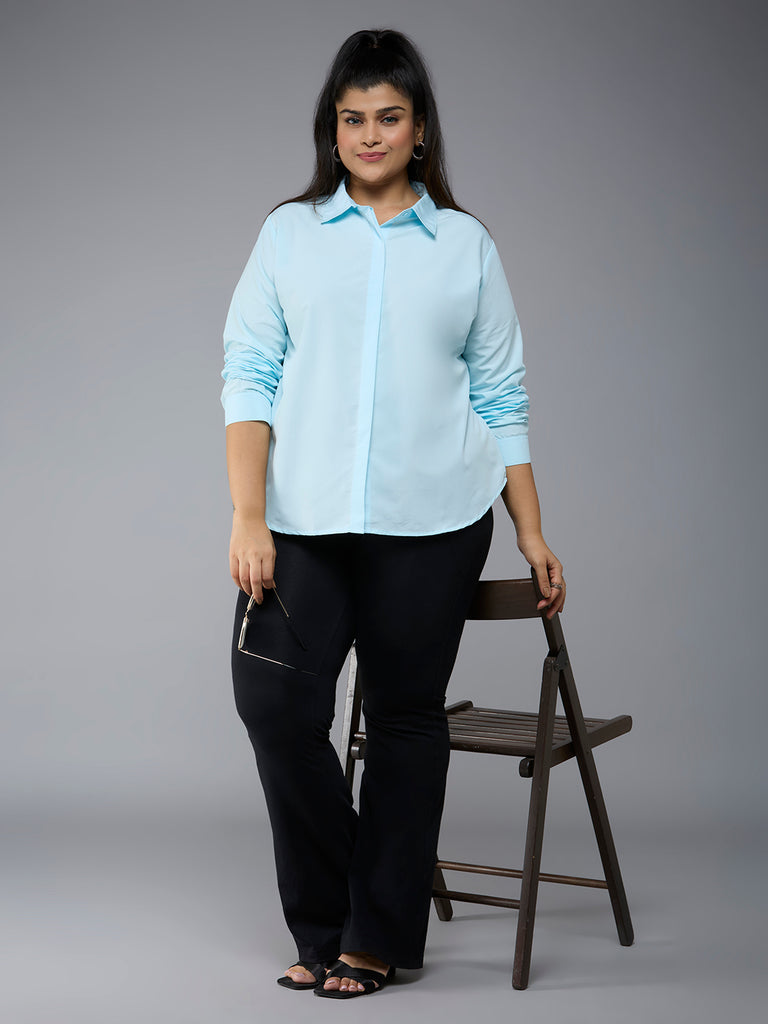 Style Quotient Plus Size Women Solid Light Blue Polycotton formal shirt-Shirts-StyleQuotient
