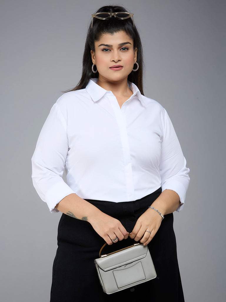 Style Quotient Plus Size Women Solid White Polycotton formal shirt-Shirts-StyleQuotient