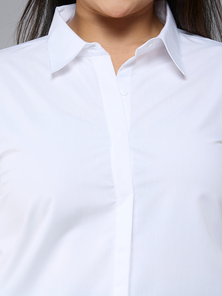 Style Quotient Plus Size Women Solid White Polycotton formal shirt-Shirts-StyleQuotient