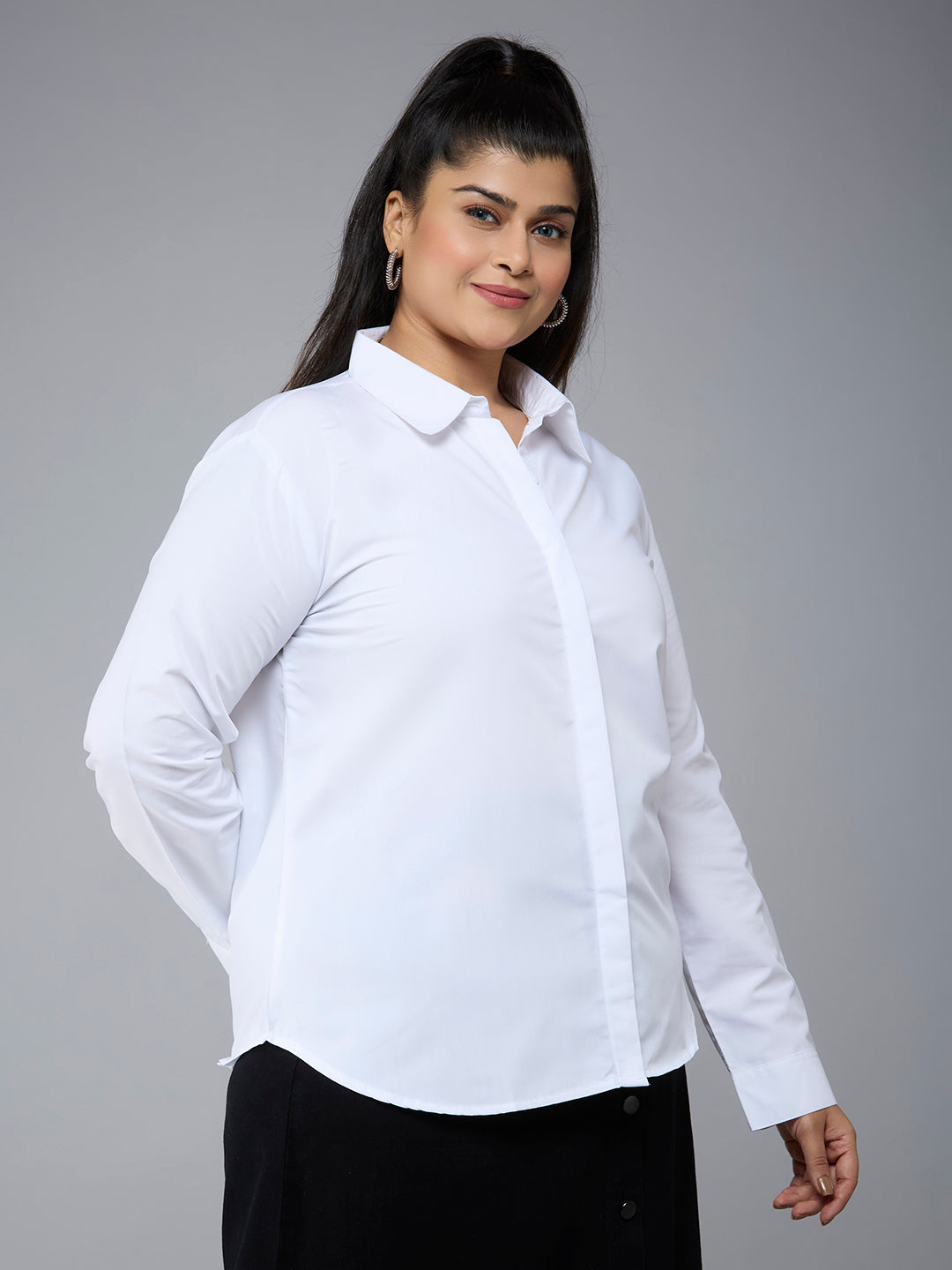 Style Quotient Plus Size Women Solid White Polycotton formal shirt-Shirts-StyleQuotient