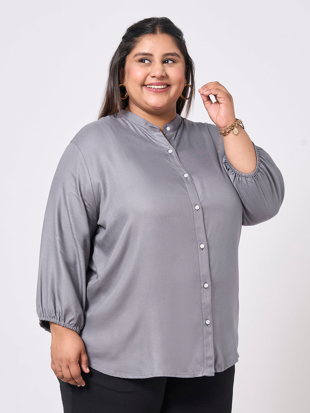 Style Quotient Women Solid Rayon Twill grey Shirt-Shirts-StyleQuotient