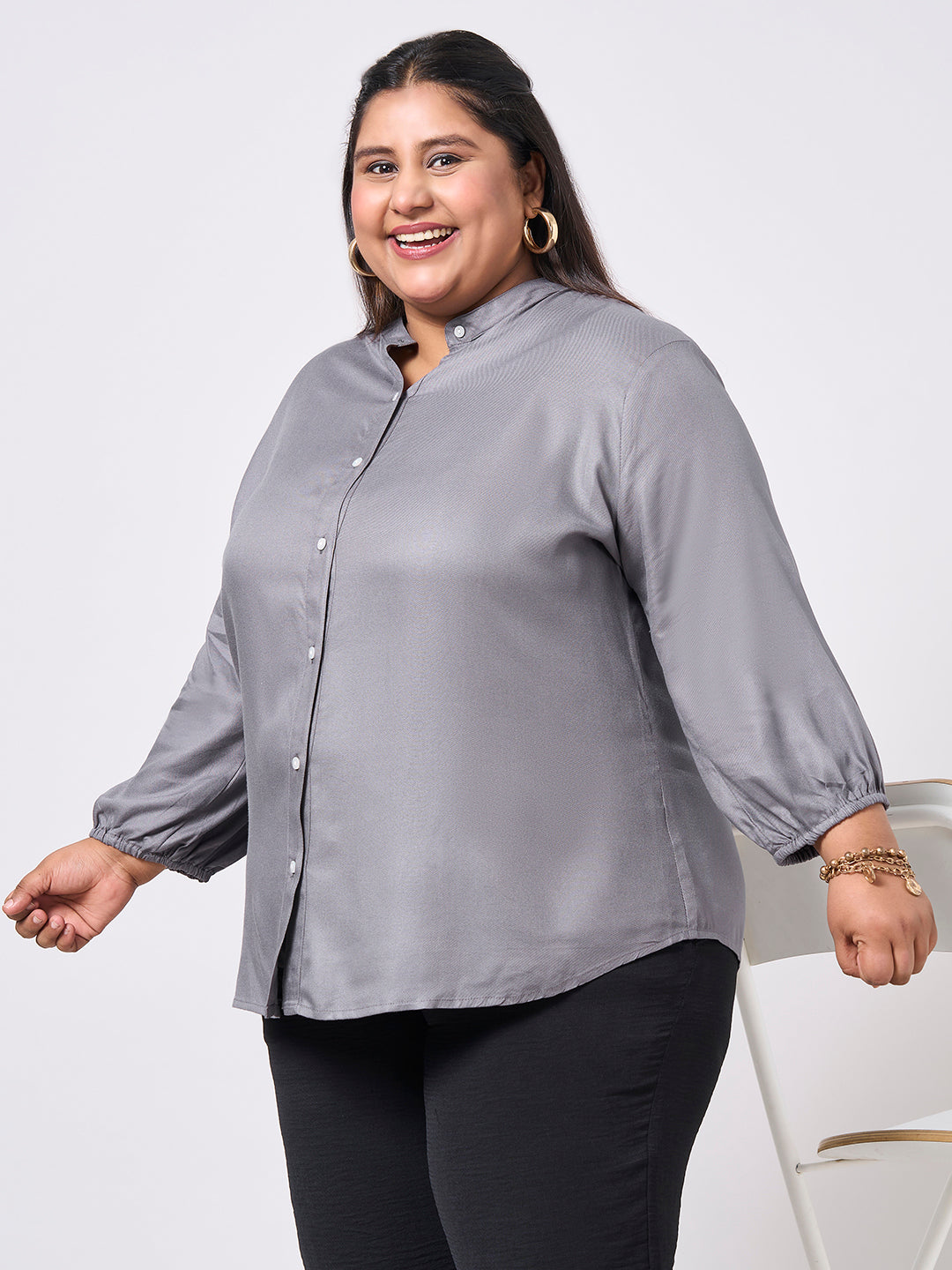 Style Quotient Women Solid Rayon Twill grey Shirt-Shirts-StyleQuotient