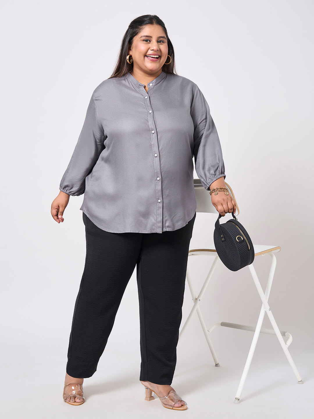 Style Quotient Women Solid Rayon Twill grey Shirt-Shirts-StyleQuotient