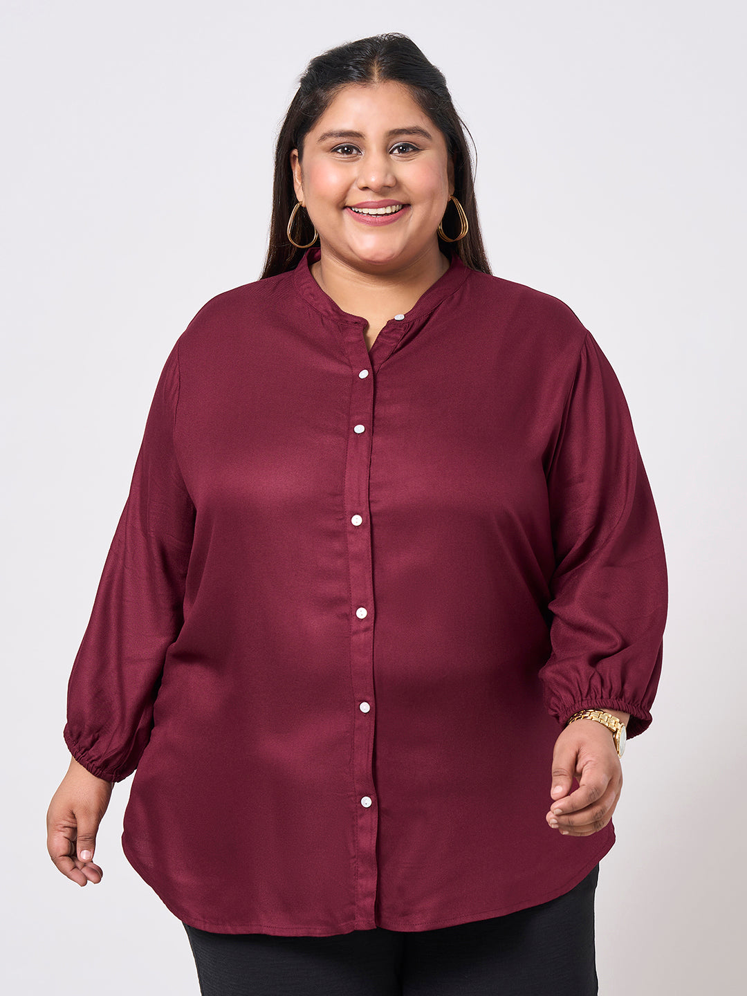 Style Quotient Women Solid Rayon Twill Maroon Shirt-Shirts-StyleQuotient