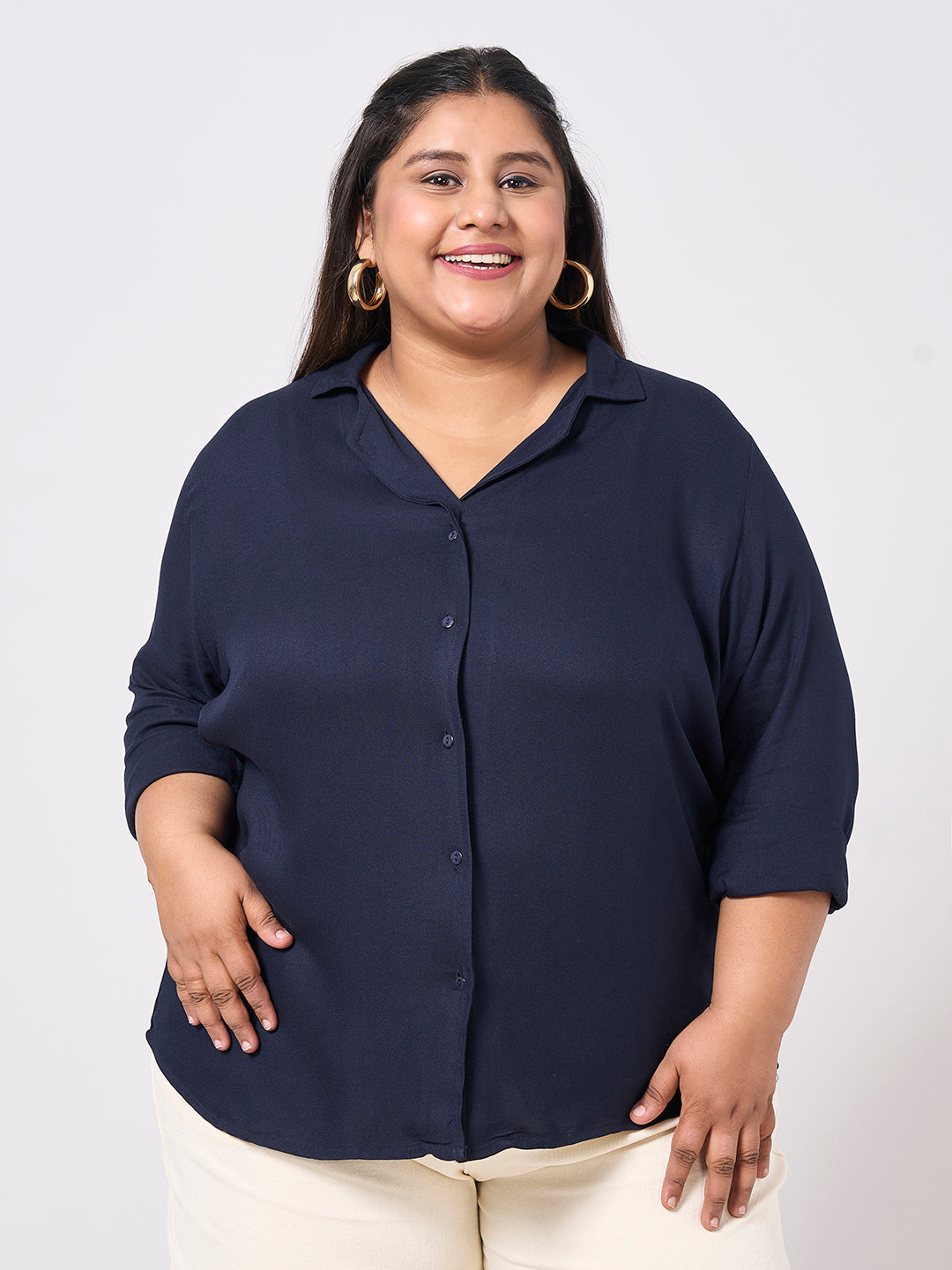 Style Quotient Women Rayon Twill Navy Shirt-Shirts-StyleQuotient