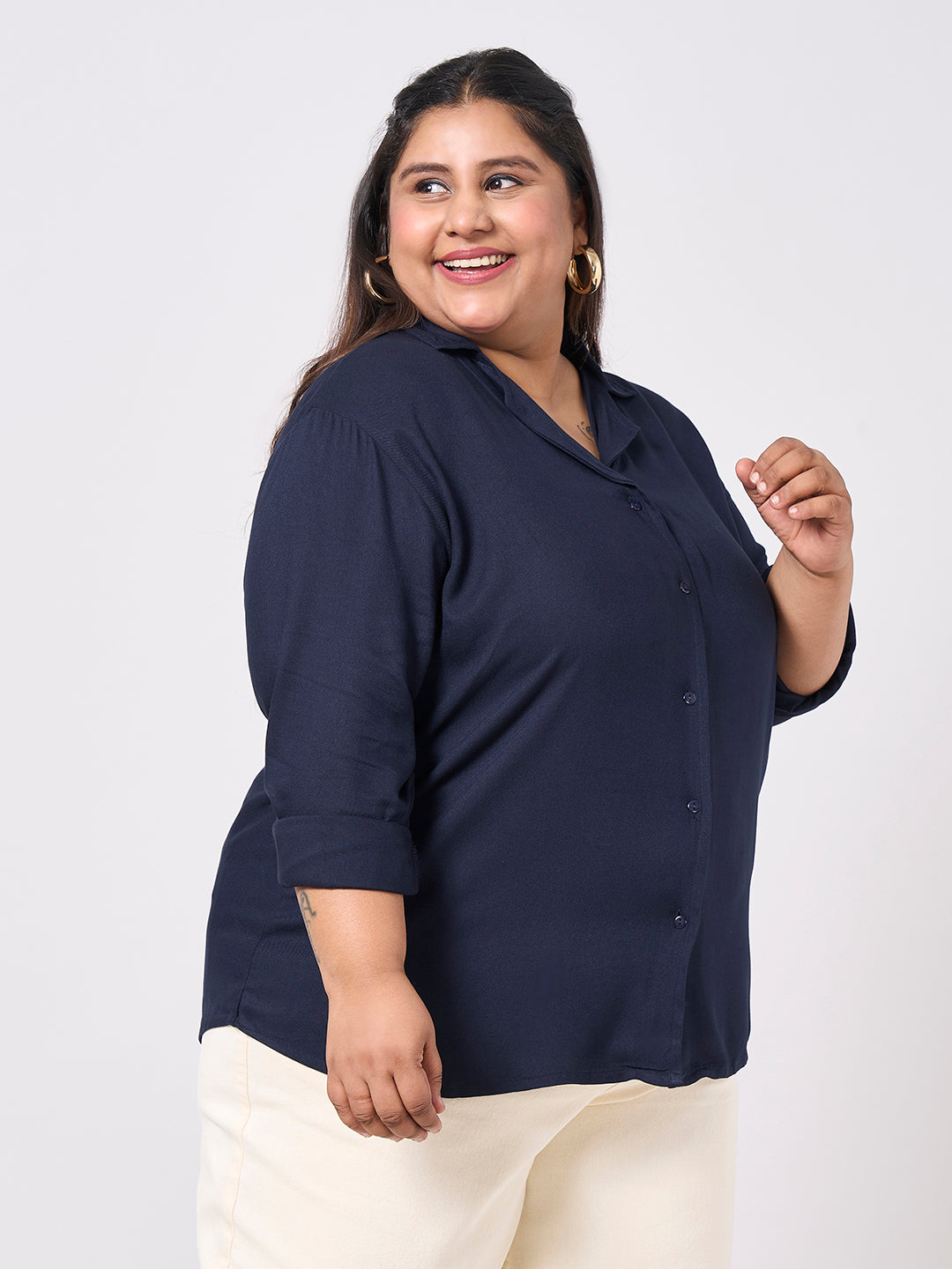 Style Quotient Women Rayon Twill Navy Shirt-Shirts-StyleQuotient