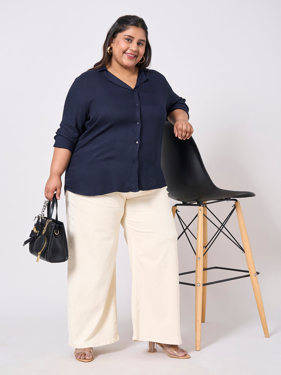 Style Quotient Women Rayon Twill Navy Shirt-Shirts-StyleQuotient