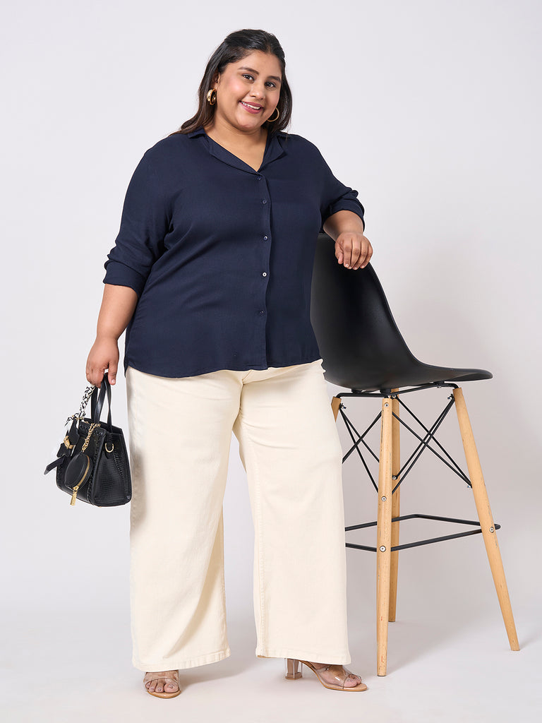 Style Quotient Women Rayon Twill Navy Shirt-Shirts-StyleQuotient