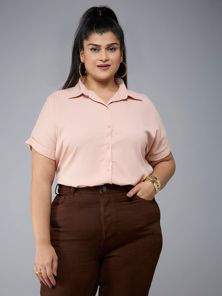 Style Quotient Plus Size Women Nude Solid Formal Shirt-Shirts-StyleQuotient