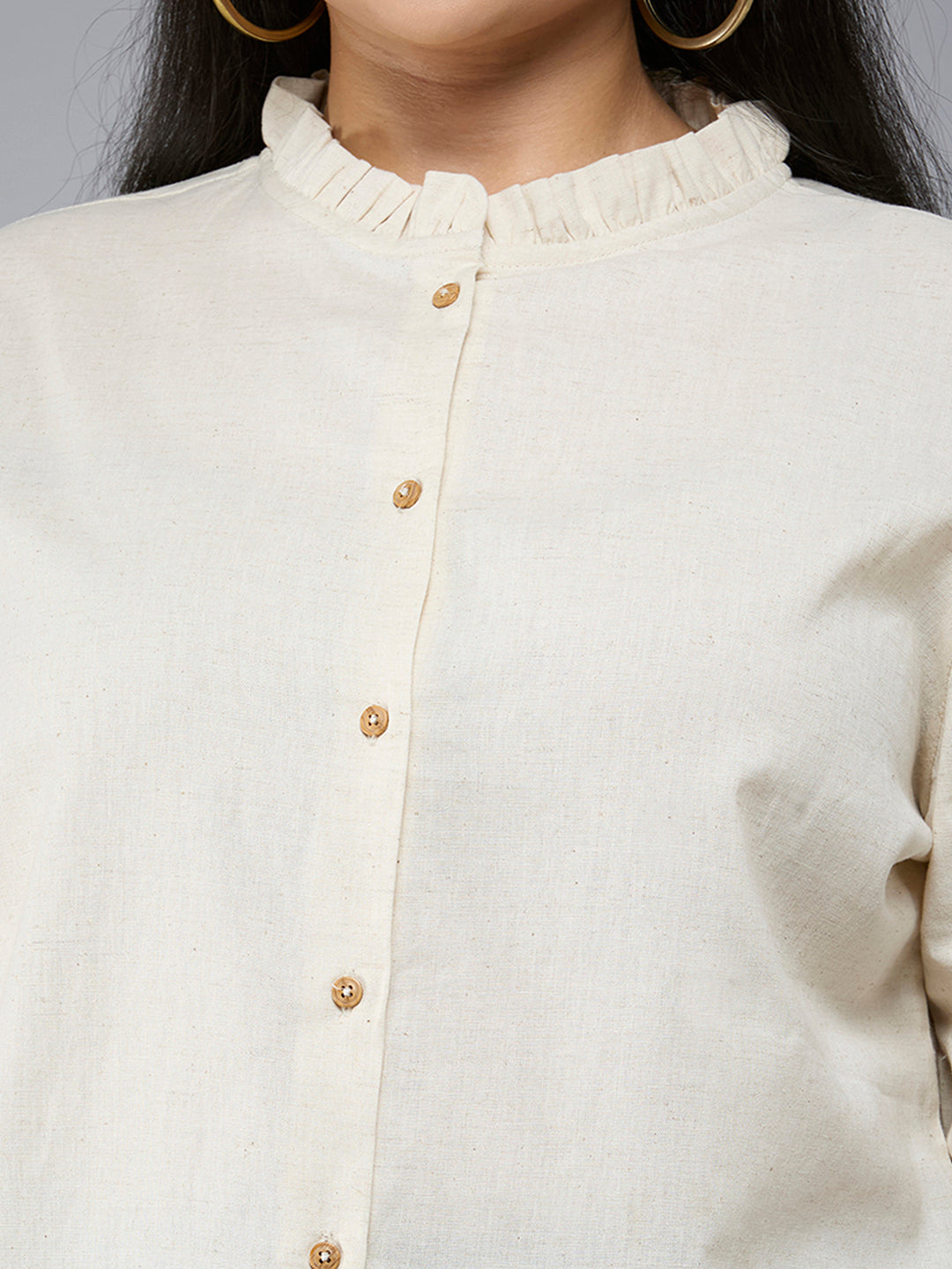 Style Quotient Plus Size Women Solid Beige Cotton formal shirt-Shirts-StyleQuotient
