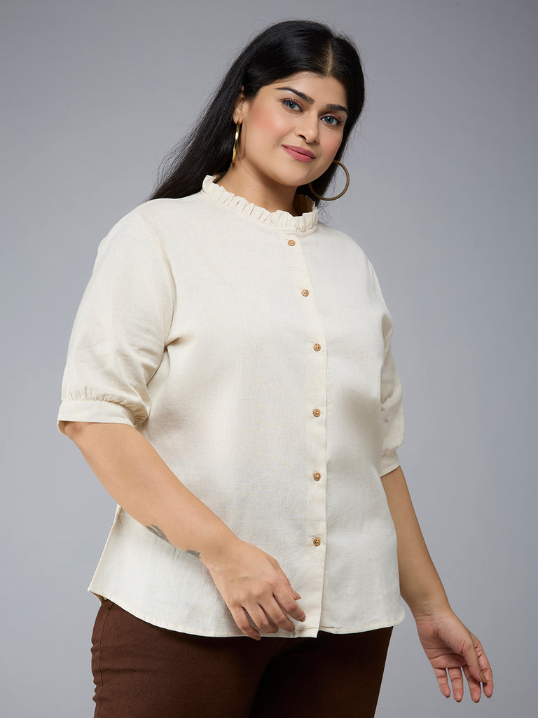 Style Quotient Plus Size Women Solid Beige Cotton formal shirt-Shirts-StyleQuotient