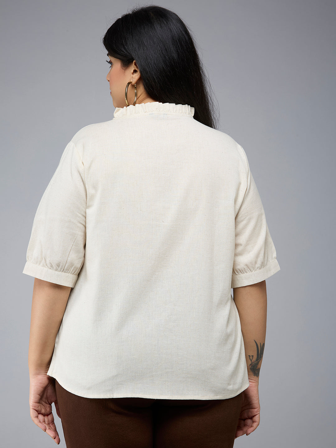 Style Quotient Plus Size Women Solid Beige Cotton formal shirt-Shirts-StyleQuotient