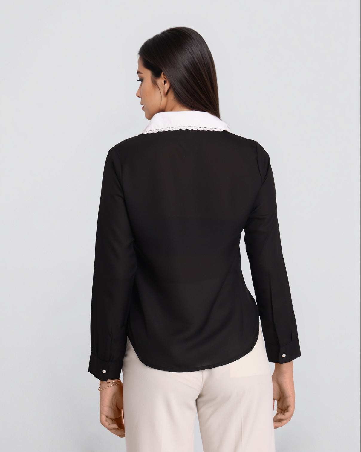 Style Quotient Women Black And White Solid Polyester Formal Shirt-Shirts-StyleQuotient