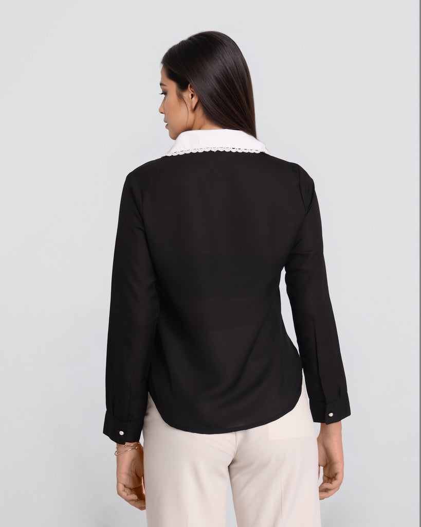 Style Quotient Women Black And White Solid Polyester Formal Shirt-Shirts-StyleQuotient