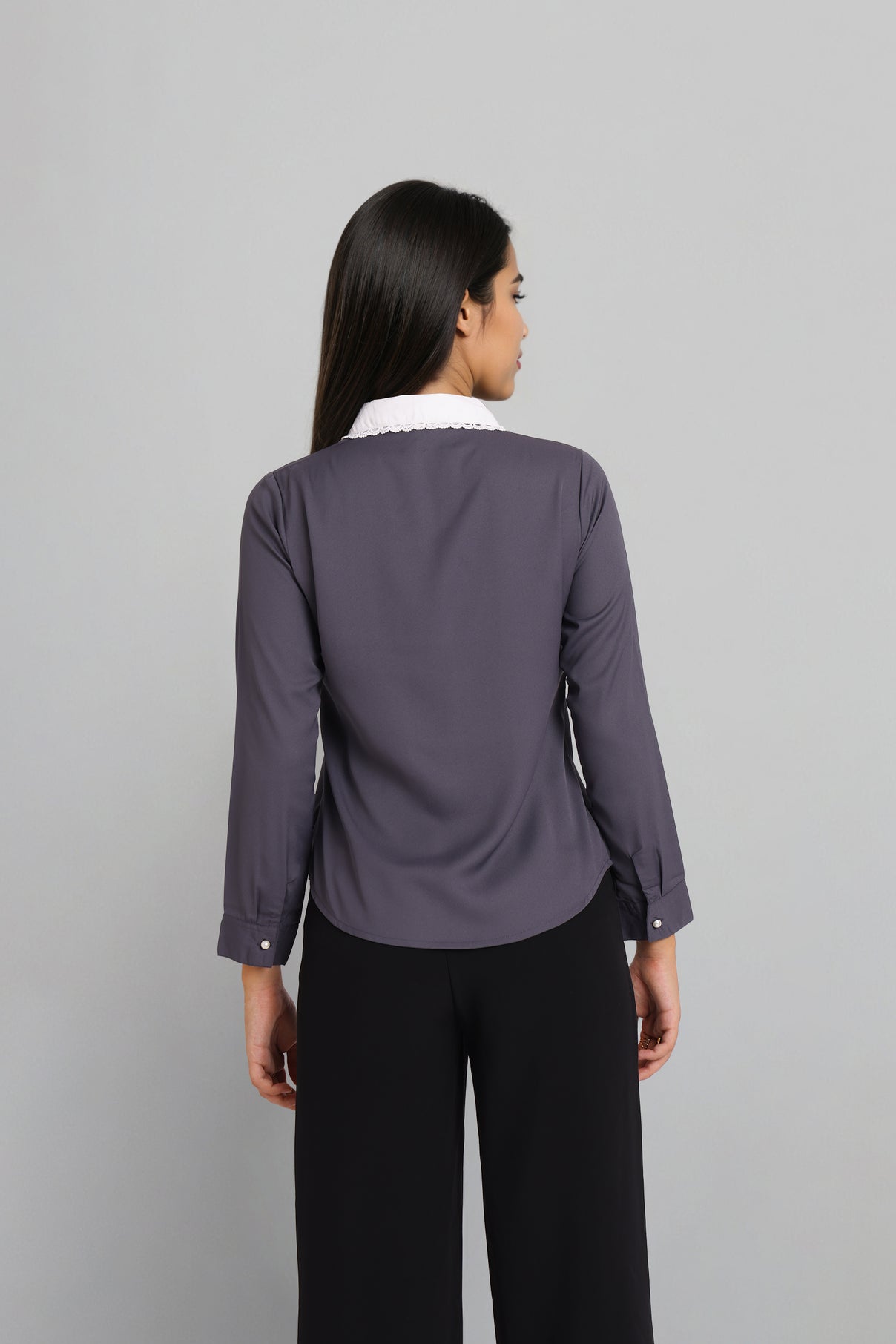 Style Quotient Women Grey And White Solid Polyester Formal Shirt-Shirts-StyleQuotient