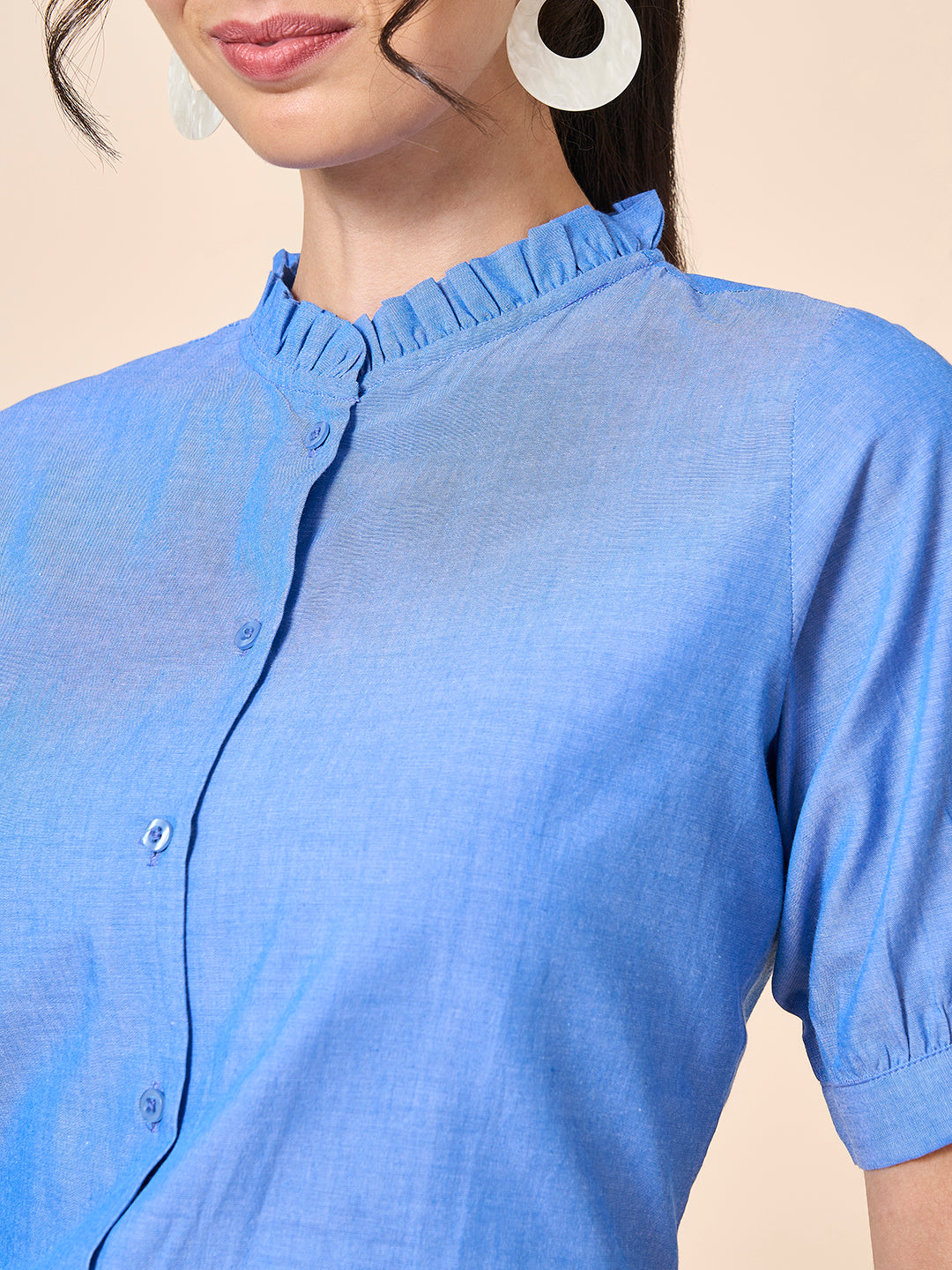 Style Quotient Women Solid Blue Regular Fit Cotton Formal Shirt-Shirts-StyleQuotient