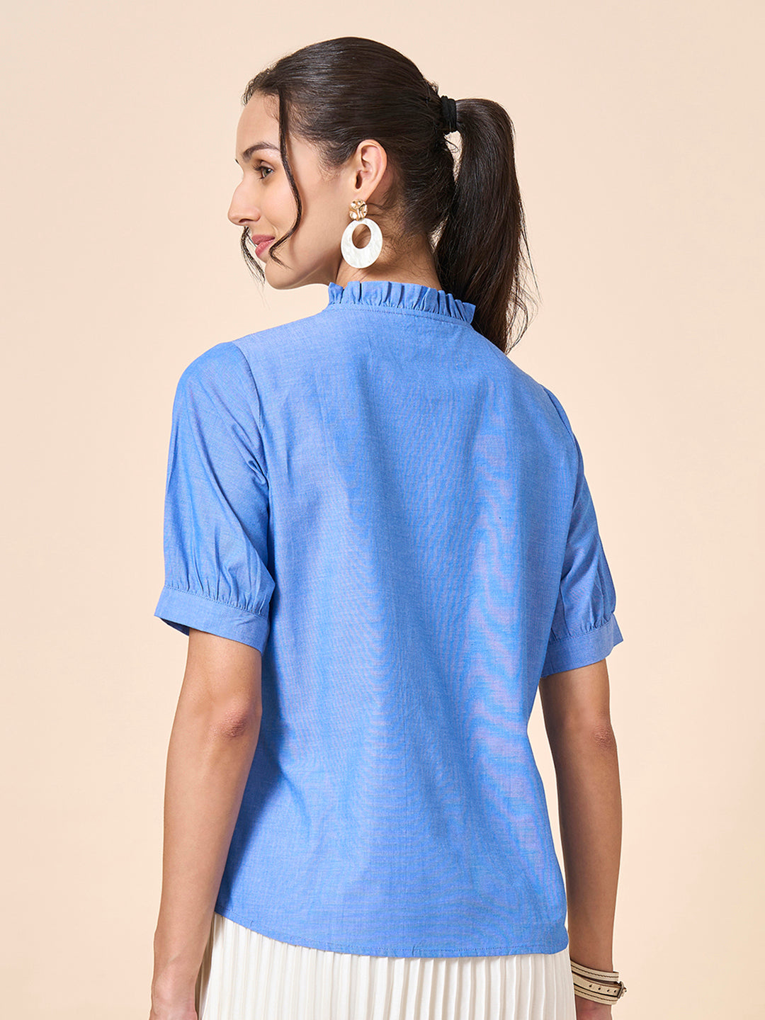Style Quotient Women Solid Blue Regular Fit Cotton Formal Shirt-Shirts-StyleQuotient
