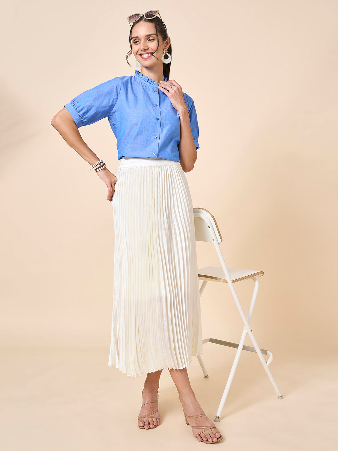 Style Quotient Women Solid Blue Regular Fit Cotton Formal Shirt-Shirts-StyleQuotient