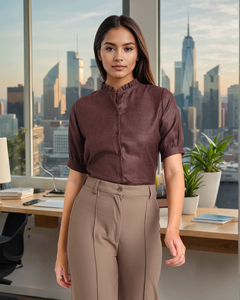 Style Quotient Women Solid Brown Regular Fit Formal Shirt-Shirts-StyleQuotient