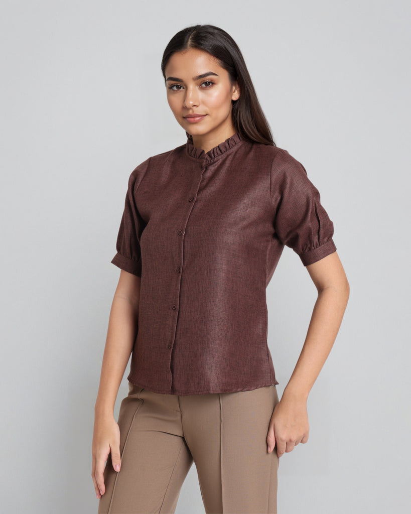 Style Quotient Women Solid Brown Regular Fit Formal Shirt-Shirts-StyleQuotient