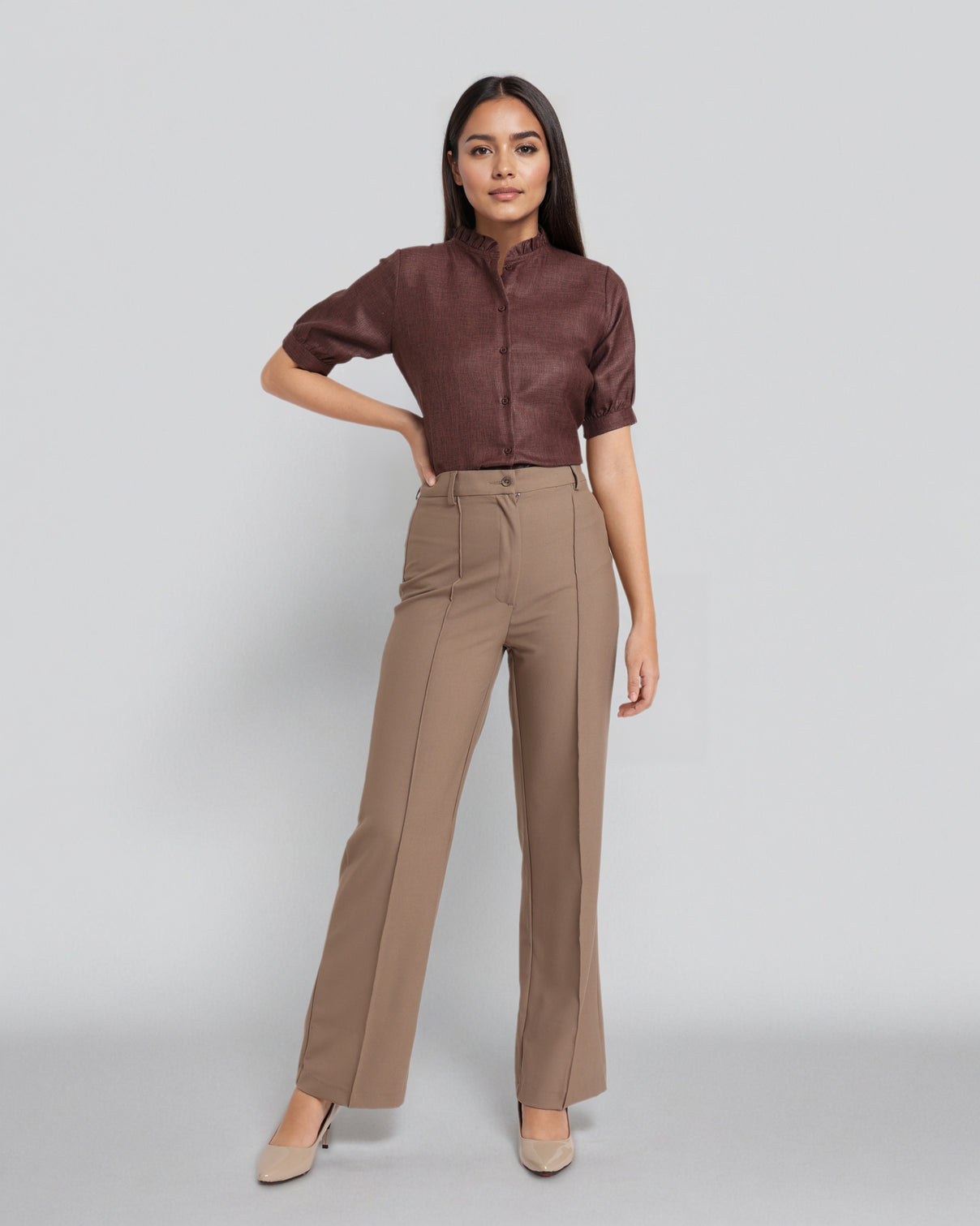 Style Quotient Women Solid Brown Regular Fit Formal Shirt-Shirts-StyleQuotient