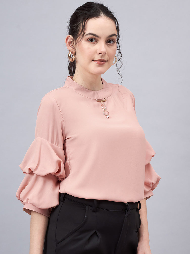 Style Quotient Women Peach-Coloured Solid Top-Tops-StyleQuotient