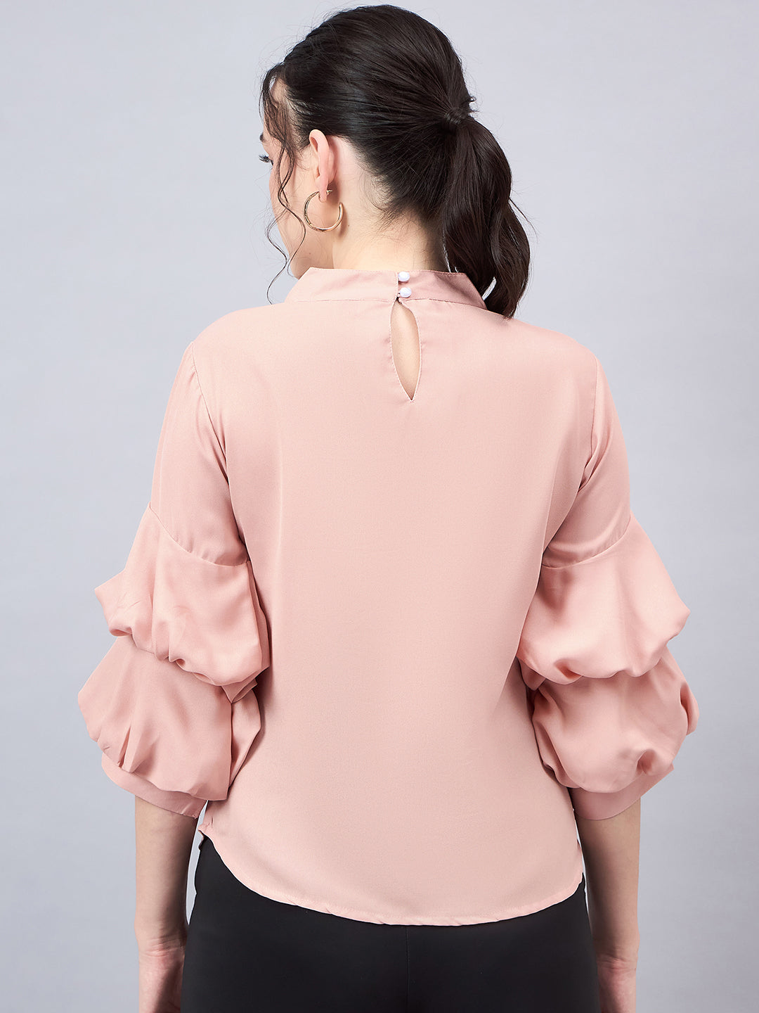 Style Quotient Women Peach-Coloured Solid Top-Tops-StyleQuotient