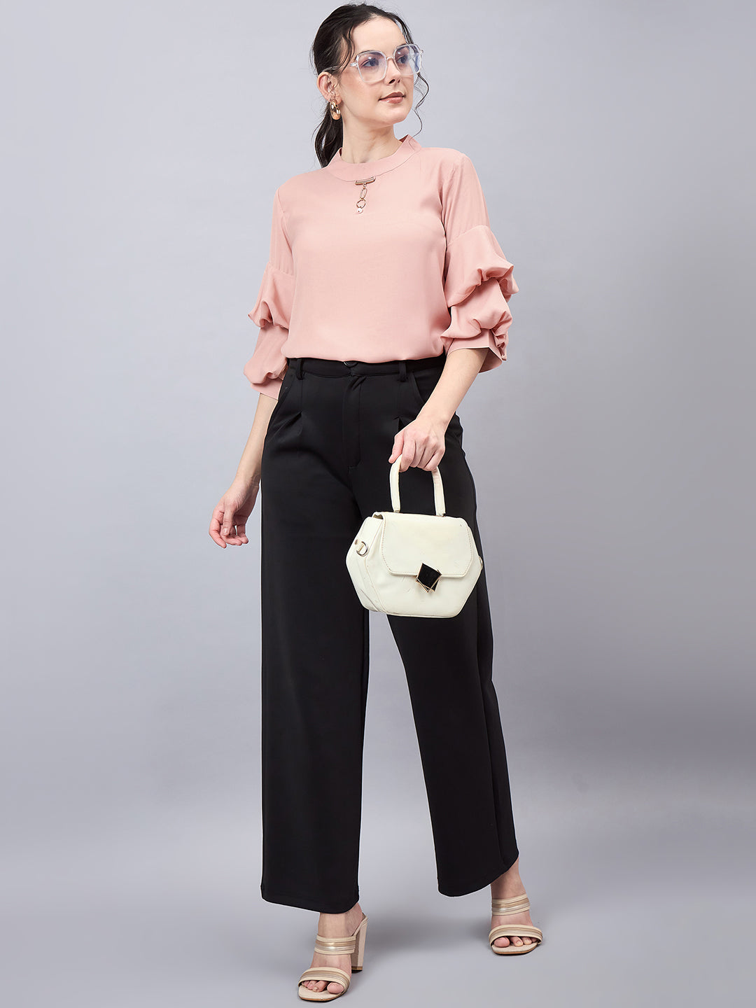 Style Quotient Women Peach-Coloured Solid Top-Tops-StyleQuotient