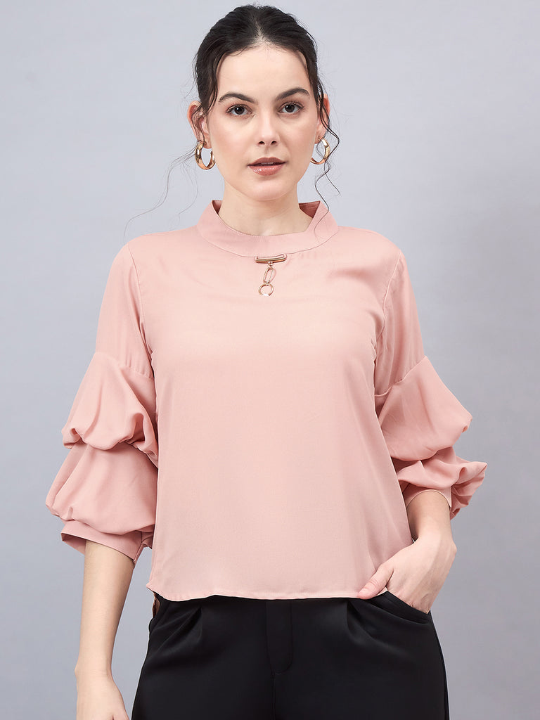 Style Quotient Women Peach-Coloured Solid Top-Tops-StyleQuotient