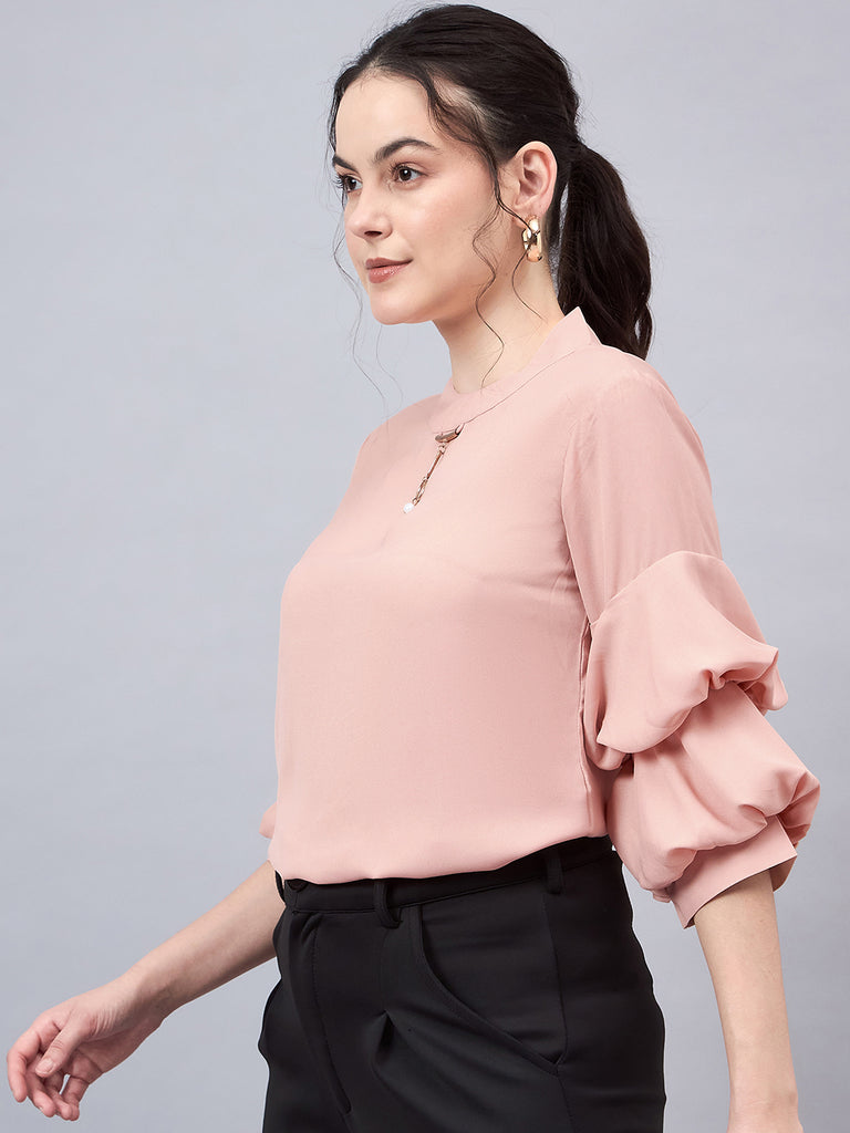 Style Quotient Women Peach-Coloured Solid Top-Tops-StyleQuotient