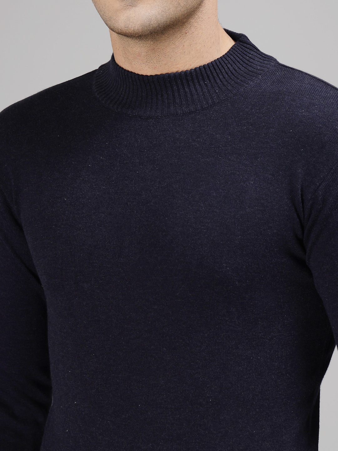 Style Quotient Men Solid Dark Blue Knitted Regular Sweater-Men's Sweaters-StyleQuotient