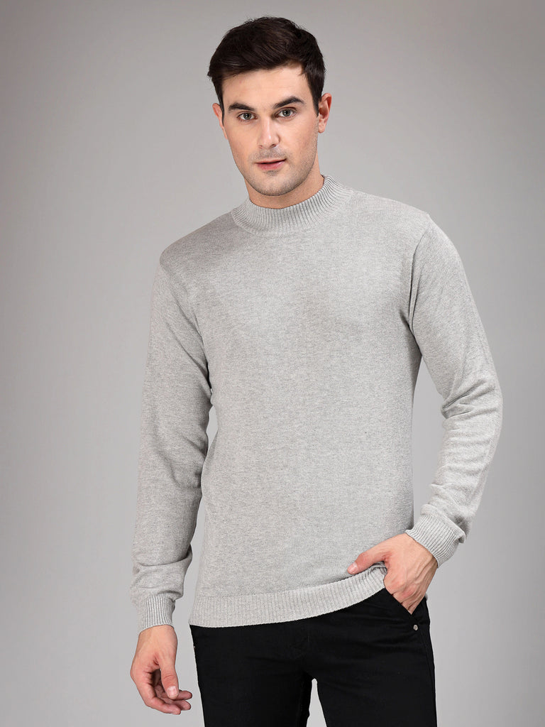 Style Quotient Men Solid Grey Knitted Regular Sweater-Men's Sweaters-StyleQuotient