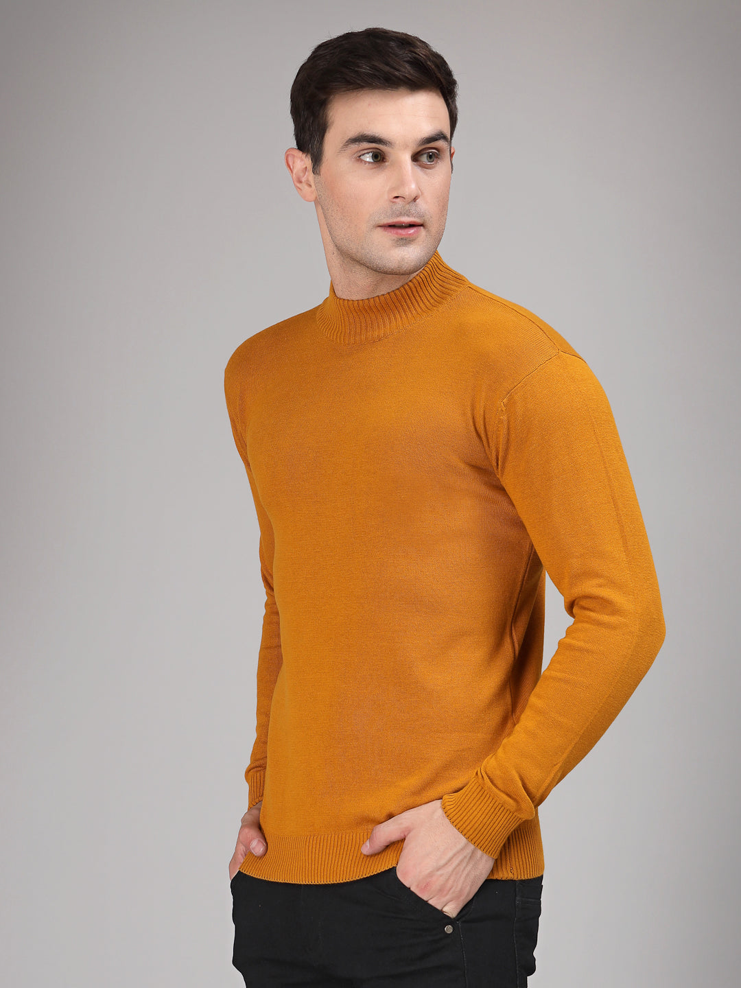 Style Quotient Men Solid Brown Knitted Regular Sweater-Men's Sweaters-StyleQuotient