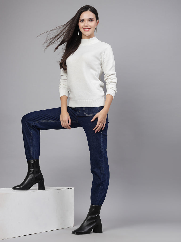Style Quotient Women Off White Solid Pullover-Sweaters-StyleQuotient