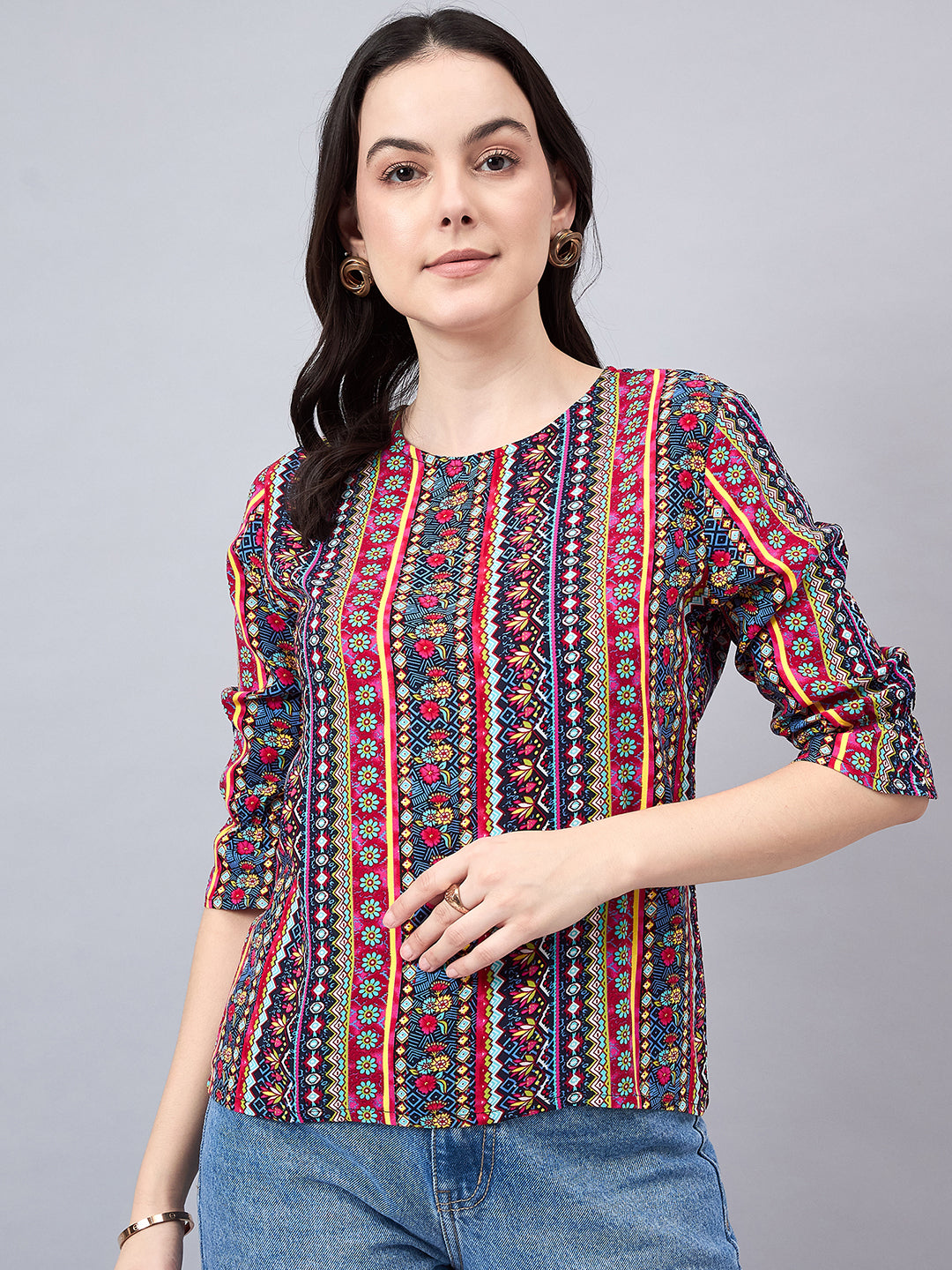 Style Quotient Womens Multicoloured Printed Regular Top-Tops-StyleQuotient