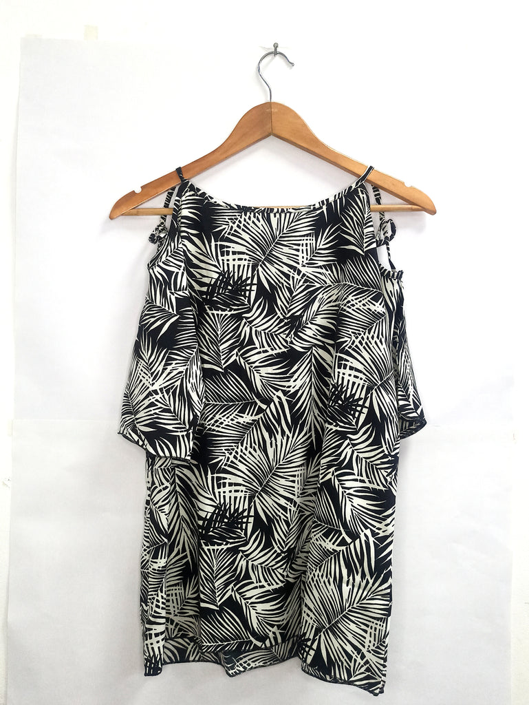 Style Quotient Black & White Polycrepe Printed Women Top-Tops-StyleQuotient