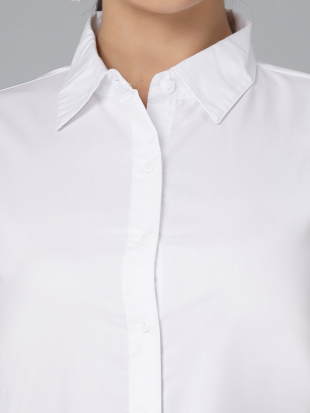 Style Quotient Women White Cotton Blend Formal Short Sleeve Shirt-Shirts-StyleQuotient