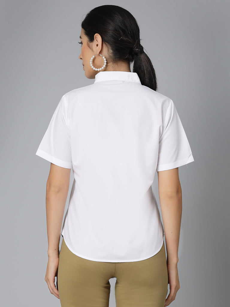 Style Quotient Women White Cotton Blend Formal Short Sleeve Shirt-Shirts-StyleQuotient