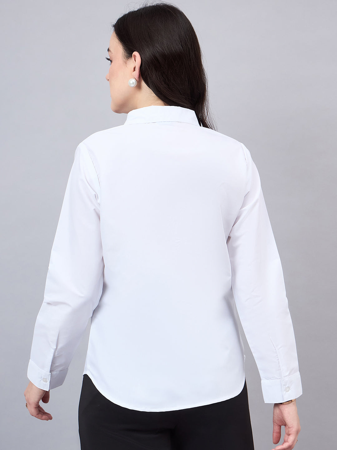 Style Quotient Women White Cotton Blend Formal Long Sleeve Shirt-Shirts-StyleQuotient