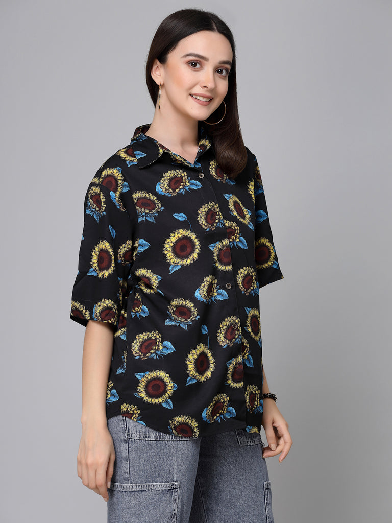 Style Quotients Women Black Yellow Printed Polyester Boxy Casual Shirt-Shirts-StyleQuotient