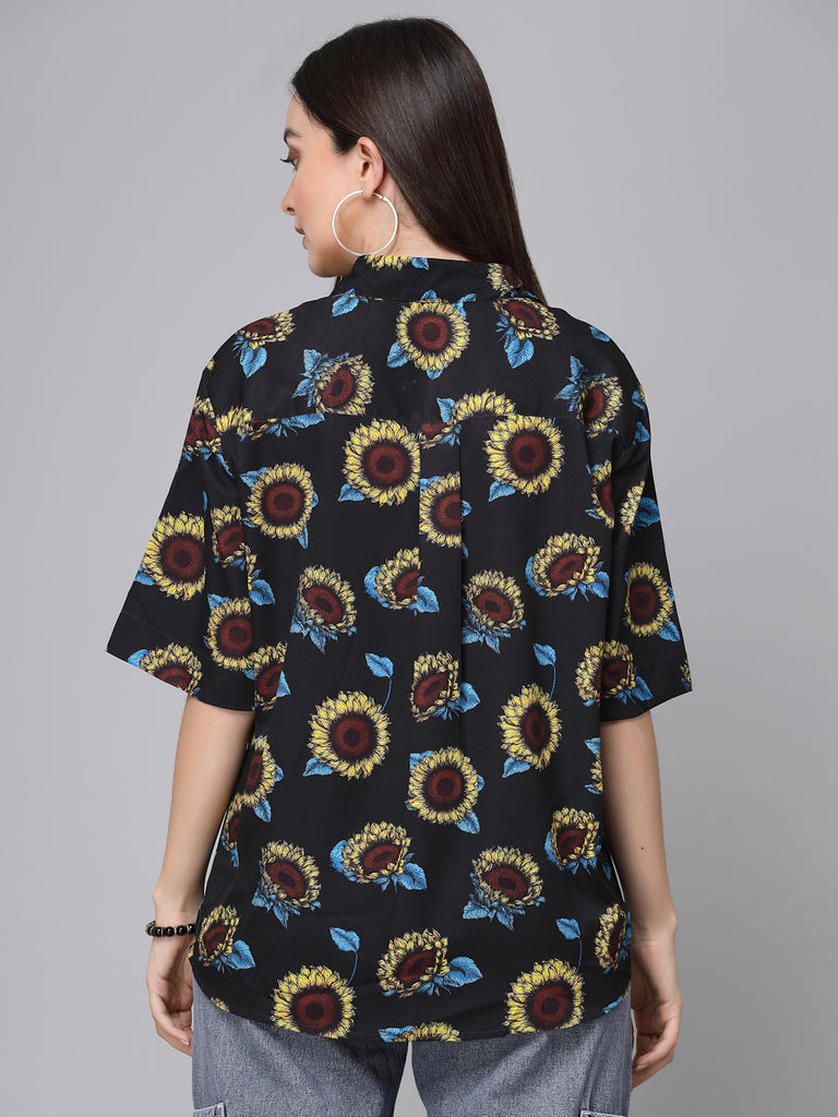 Style Quotients Women Black Yellow Printed Polyester Boxy Casual Shirt-Shirts-StyleQuotient