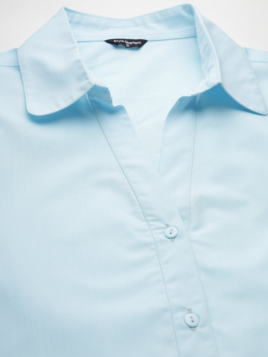 Style Quotient Women Light Blue Cotton Blend Formal Short Sleeve Shirt-Shirts-StyleQuotient