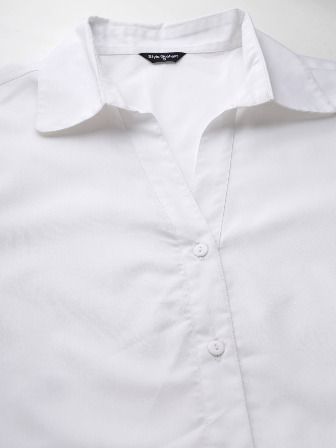 Style Quotient Women White Cotton Blend Formal Short Sleeve Shirt-Shirts-StyleQuotient