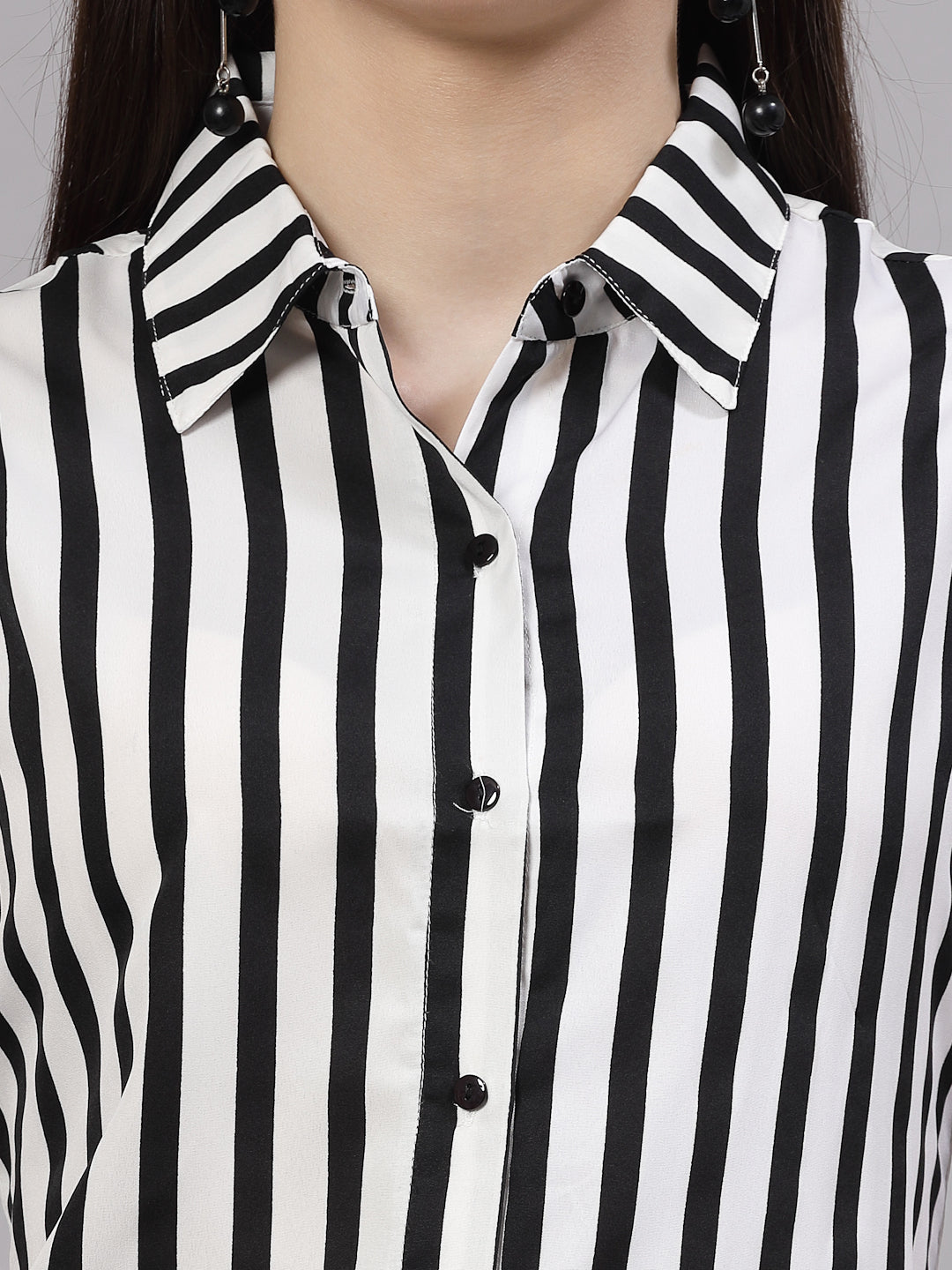 Style Quotient Women Black and White Formal Short Cap Sleeve Shirt-Shirts-StyleQuotient