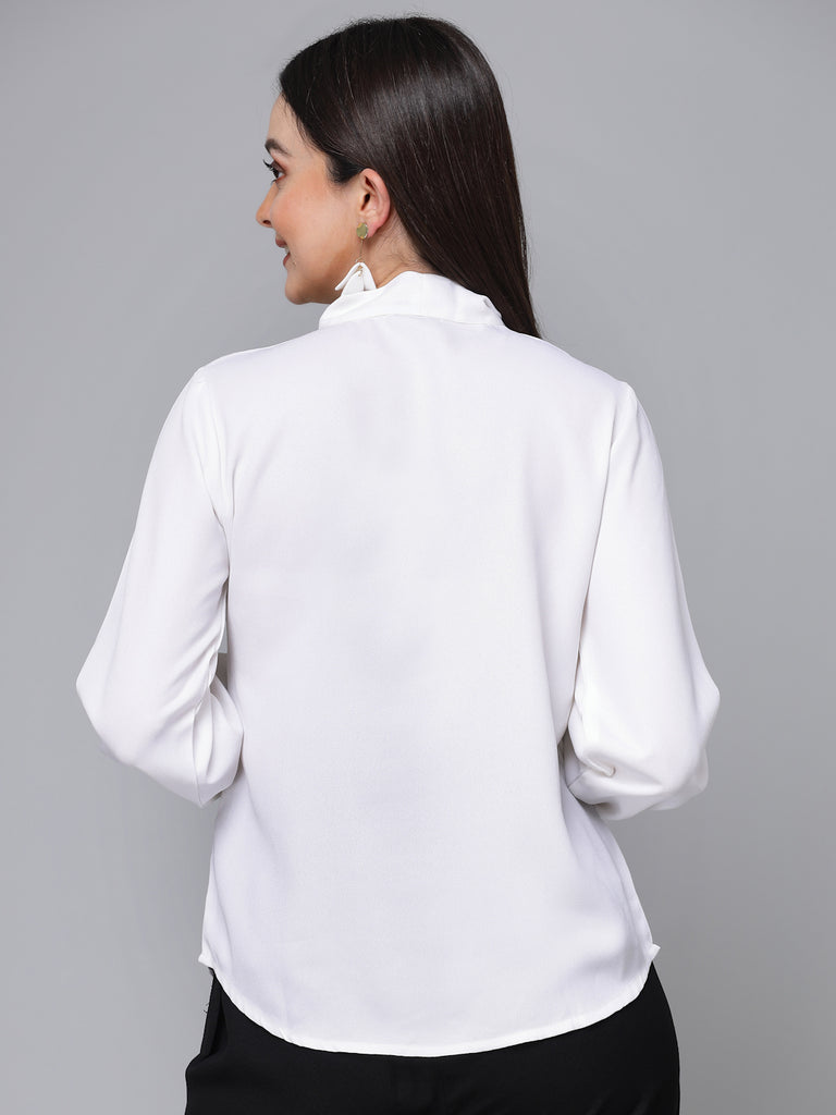 Stylel Quotient Women Solid White Polyester Smart Casual Top-Tops-StyleQuotient