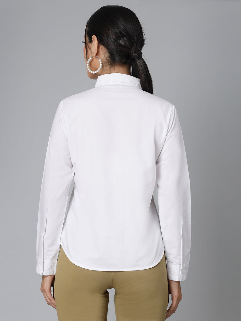 Style Quotient Women White Cotton Blend Formal Long Sleeve Shirt-Shirts-StyleQuotient