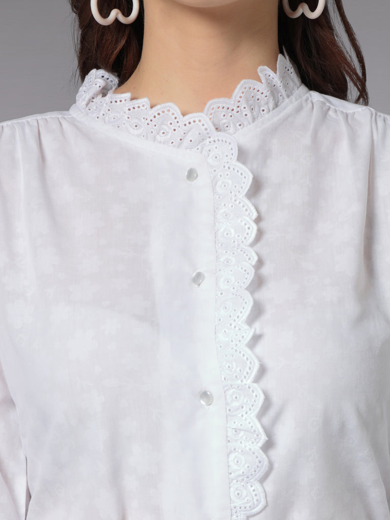 Style Quotient Women White Self Design Polycotton Formal Shirt-Shirts-StyleQuotient