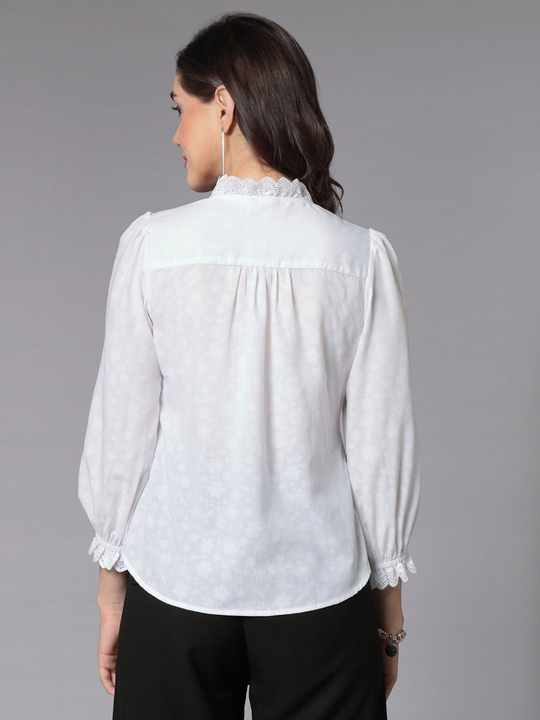 Style Quotient Women White Self Design Polycotton Formal Shirt-Shirts-StyleQuotient