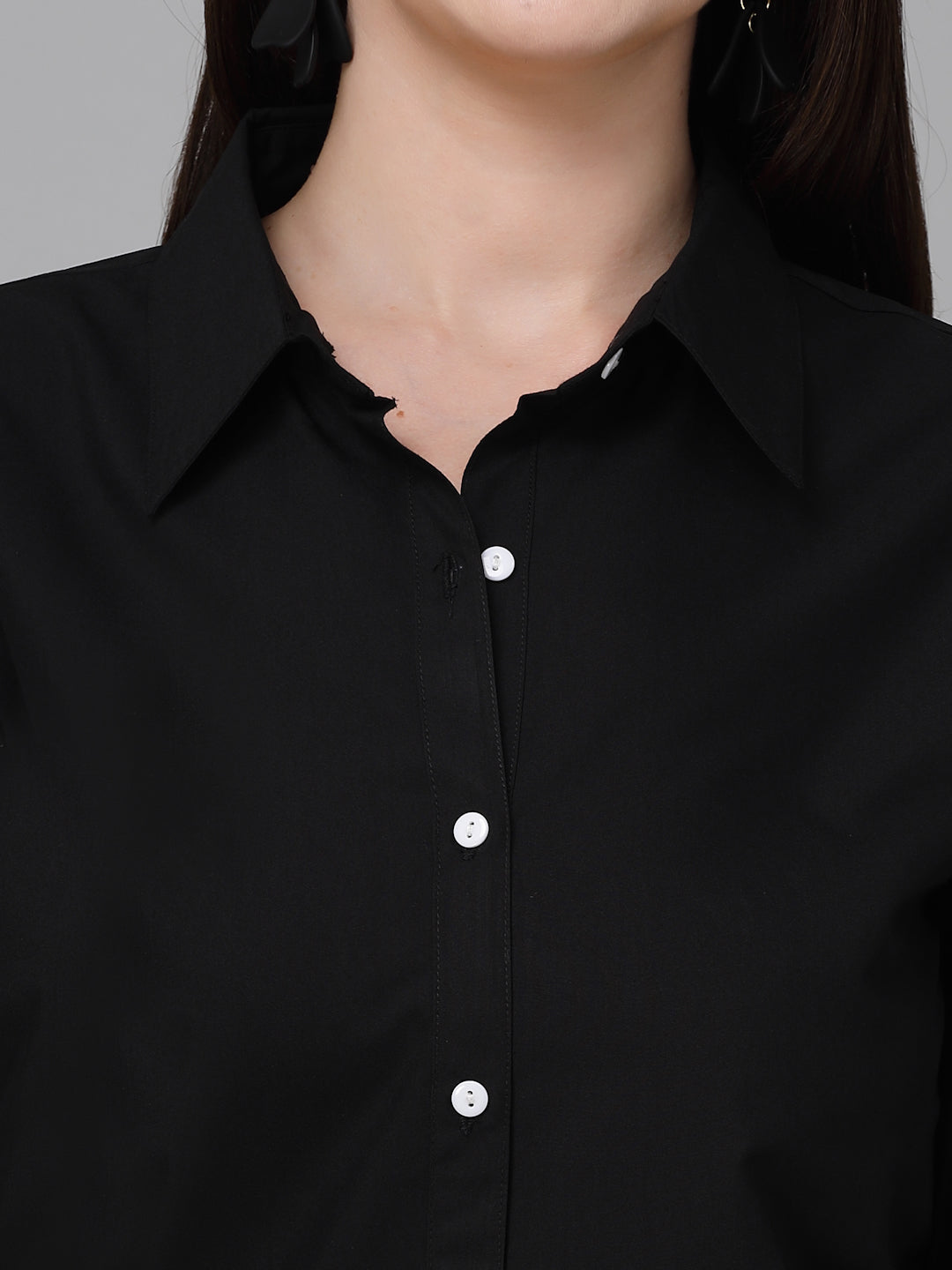 Style Quotient Women Solid Black Polycotton Formal Shirt-Shirts-StyleQuotient