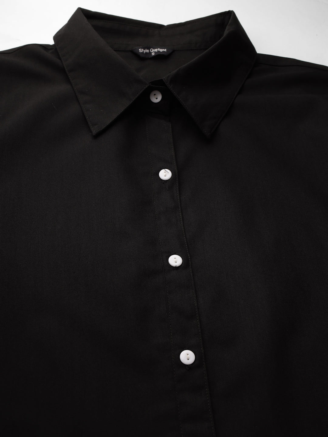 Style Quotient Women Solid Black Polycotton Formal Shirt-Shirts-StyleQuotient